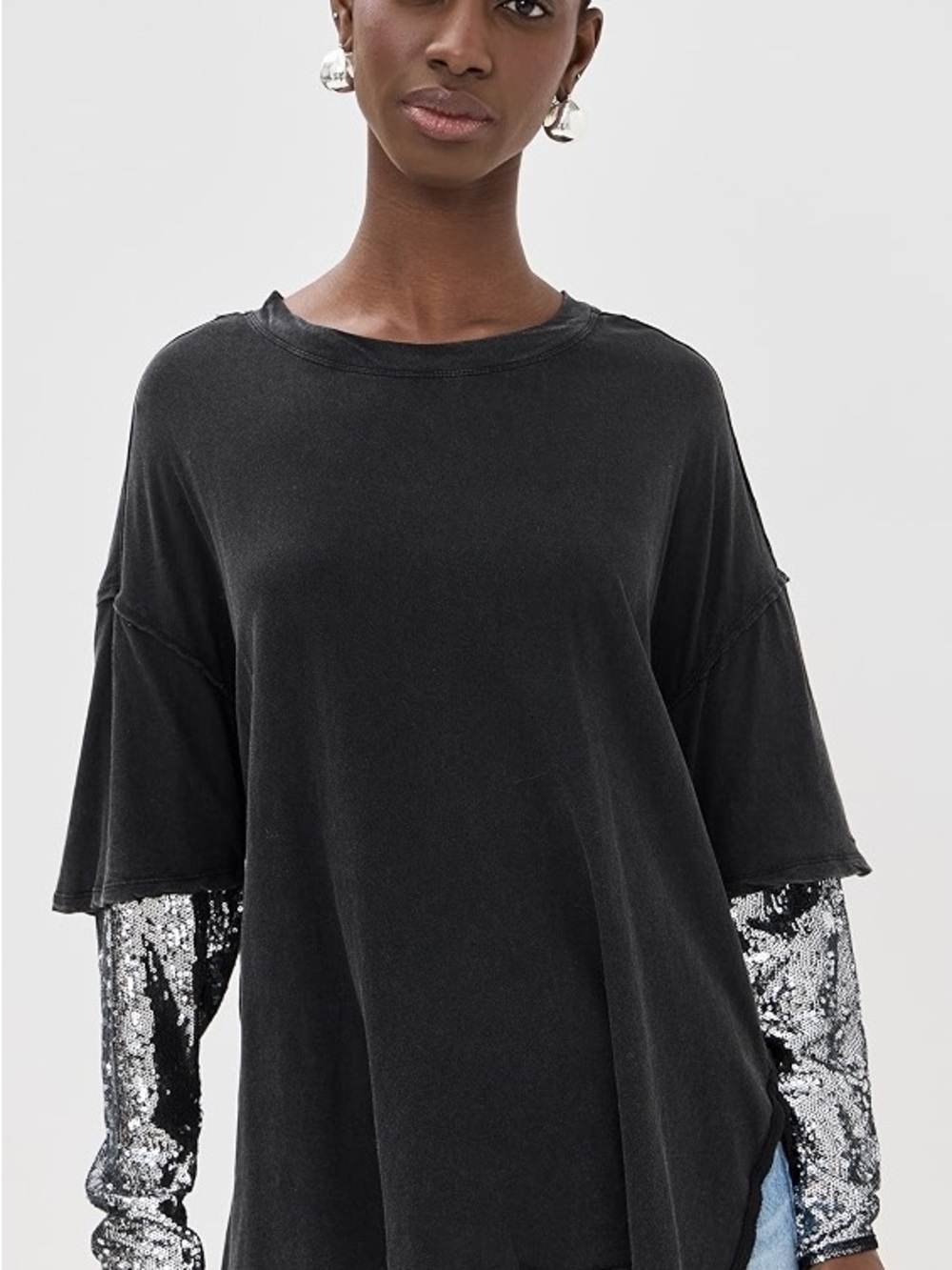 Free People Nellie Sequin Top in Black